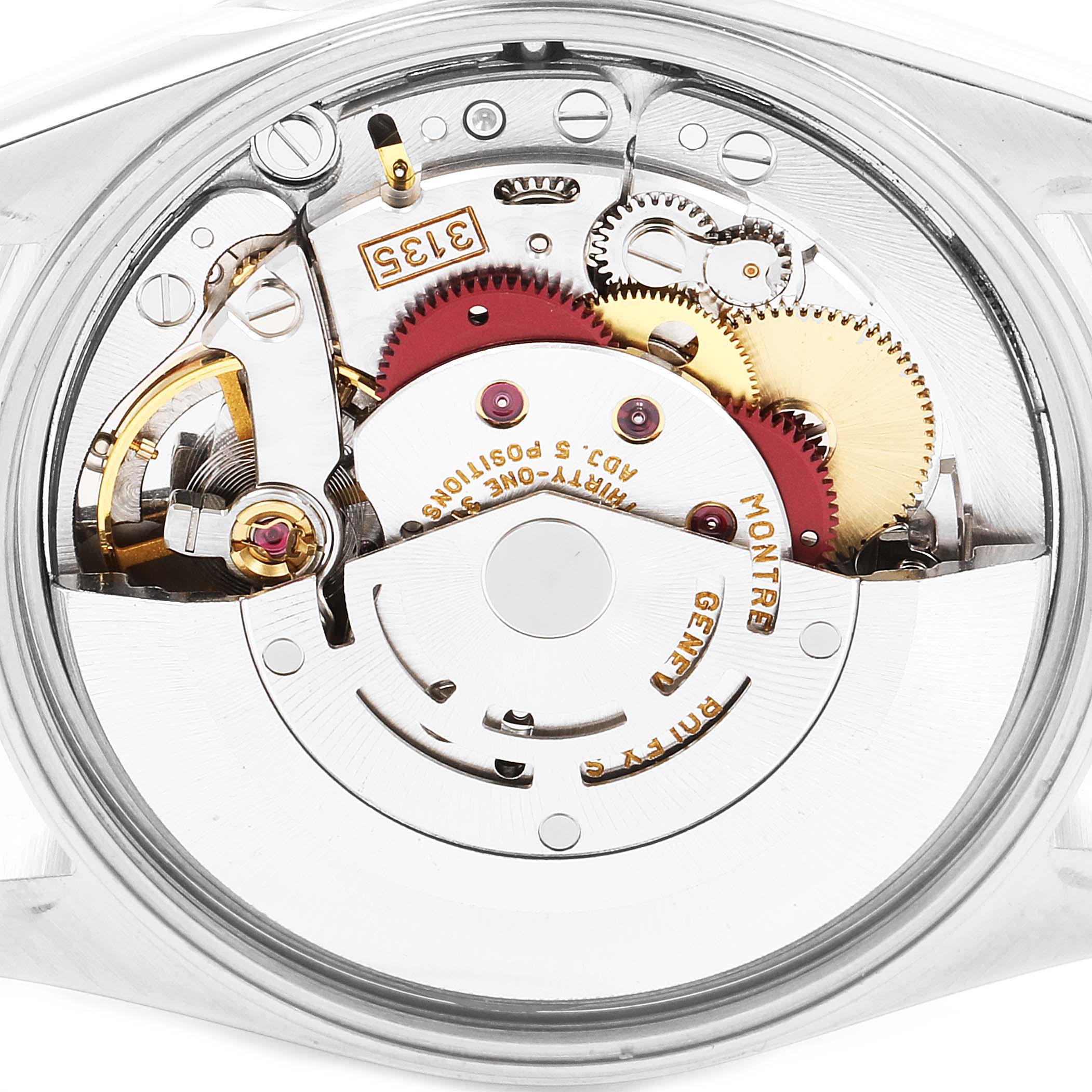 This image shows the internal mechanism of a Rolex Date 15200 Men's Stainless Steel White Dial 15200 Men's Stainless Steel White Dial model watch from a close-up, top-down angle.