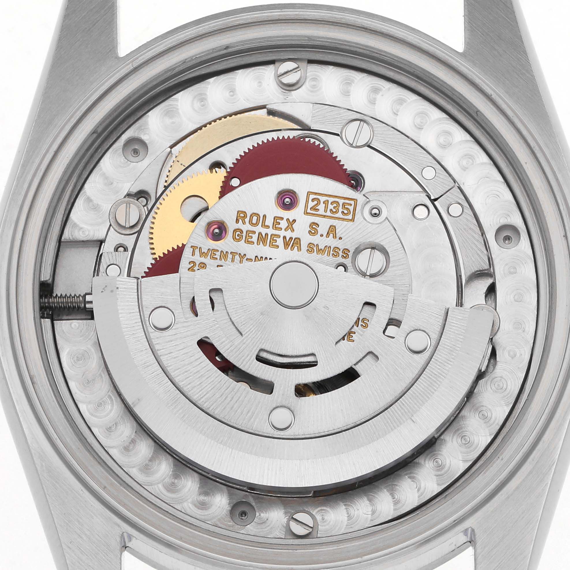 The image shows the movement mechanism of a Rolex Mid-Size 68274 Women's Stainless Steel Black Dial 68274 Women's Stainless Steel Black Dial model from a top-down angle.