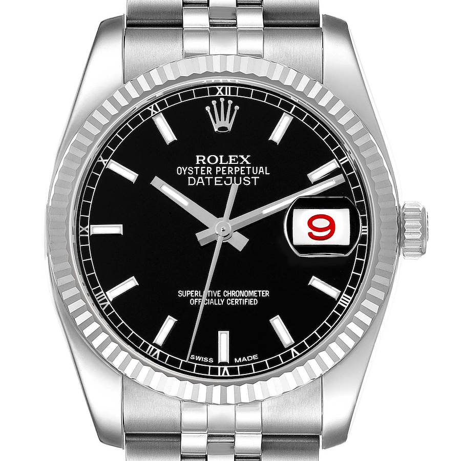 Rolex Datejust Steel White Gold Black Dial Jubilee Bracelet Mens Watch 116234 SwissWatchExpo