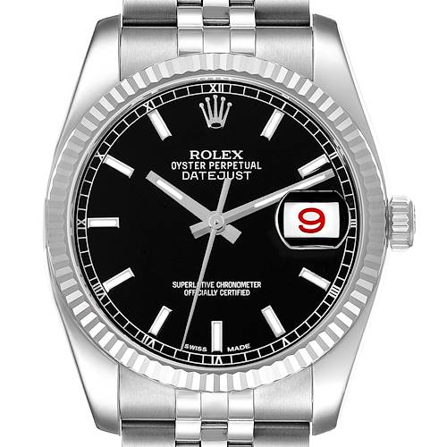 Photo of Rolex Datejust Steel White Gold Black Dial Jubilee Bracelet Mens Watch 116234