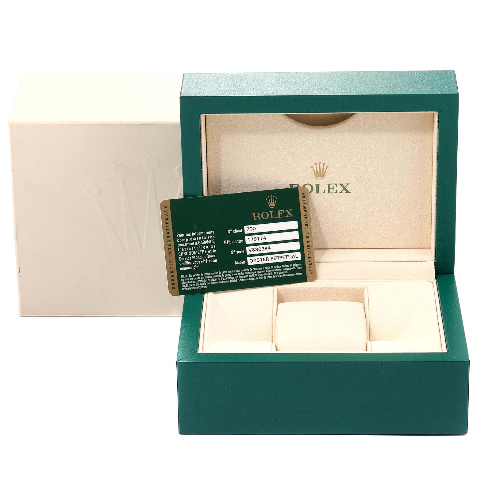 This image shows the open box and Best Quality
ation card for a Rolex Datejust 179174 Women
s Stainless Steel Mother of Pearl Dial 179174 Women
s Stainless Steel Mother of Pearl Dial watch.