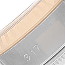 This close-up image shows the inner clasp and part number of a Rolex Datejust 69173 Women
s Steel and Gold (two tone) Champagne Dial 69173 Women
s Steel and Gold (two tone) Champagne Dial watch.