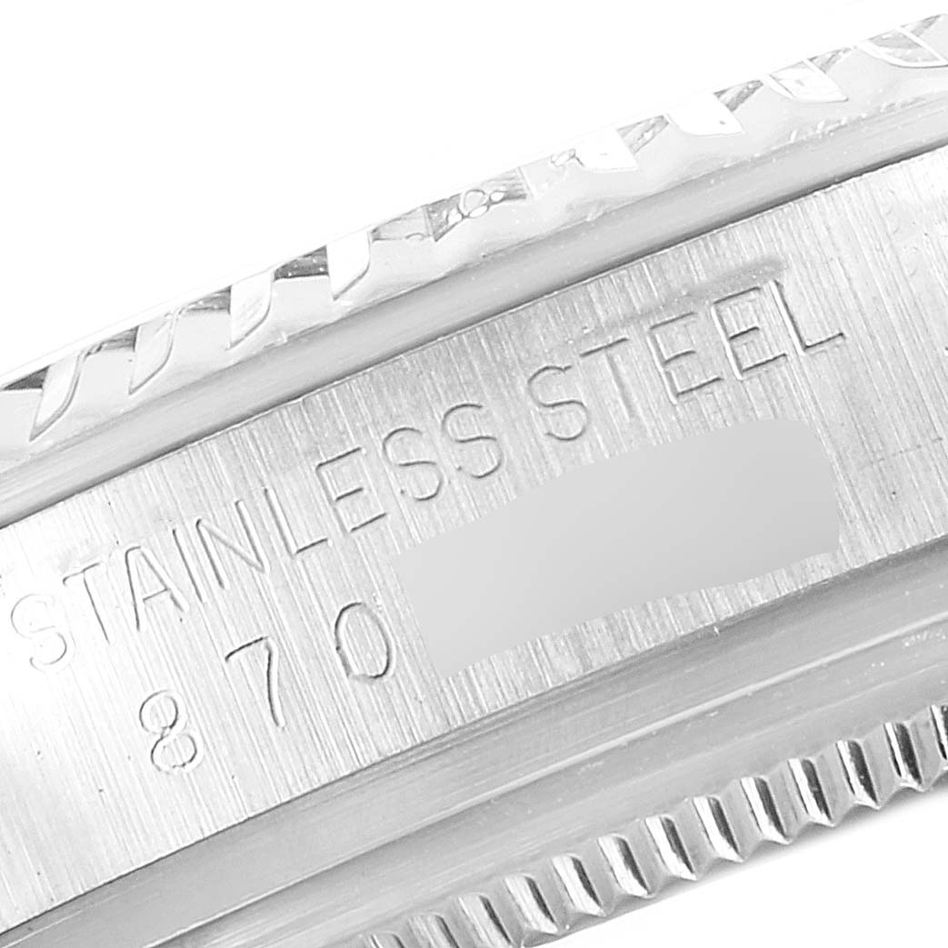 The image shows a close-up of the stainless steel case back engraving of a Rolex Vintage Collection 16014 Men's Stainless Steel Blue Dial 16014 Men's Stainless Steel Blue Dial watch.