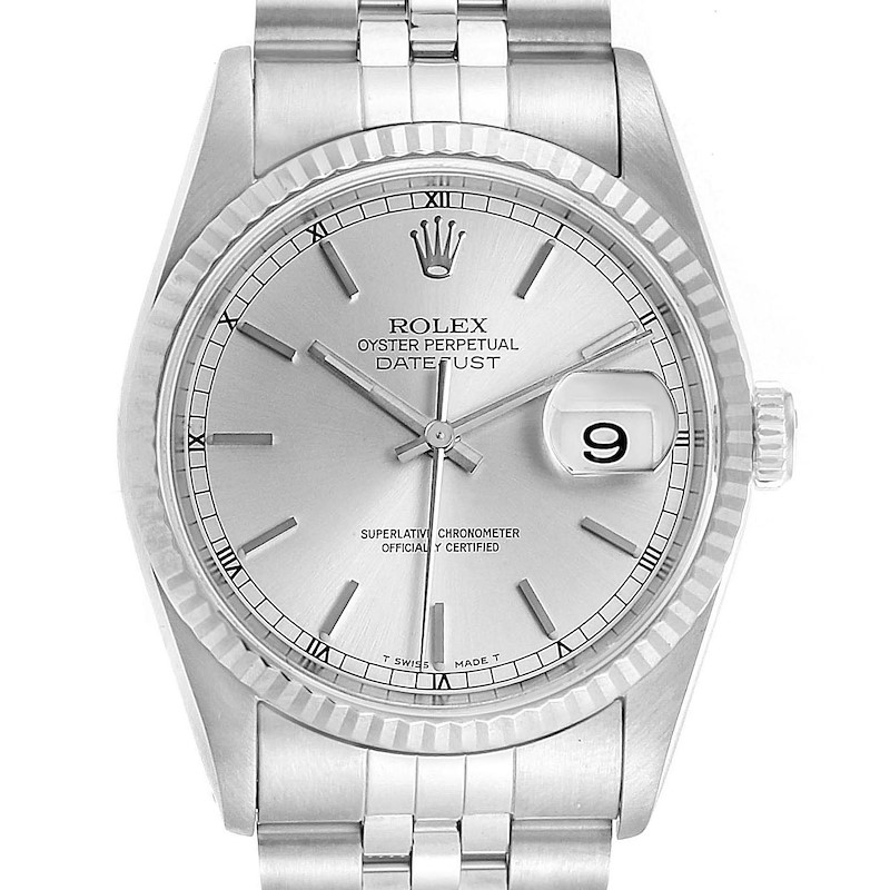 Rolex Datejust White Dial Jubilee Bracelet Steel & White Gold Mens Watch 16234 SwissWatchExpo
