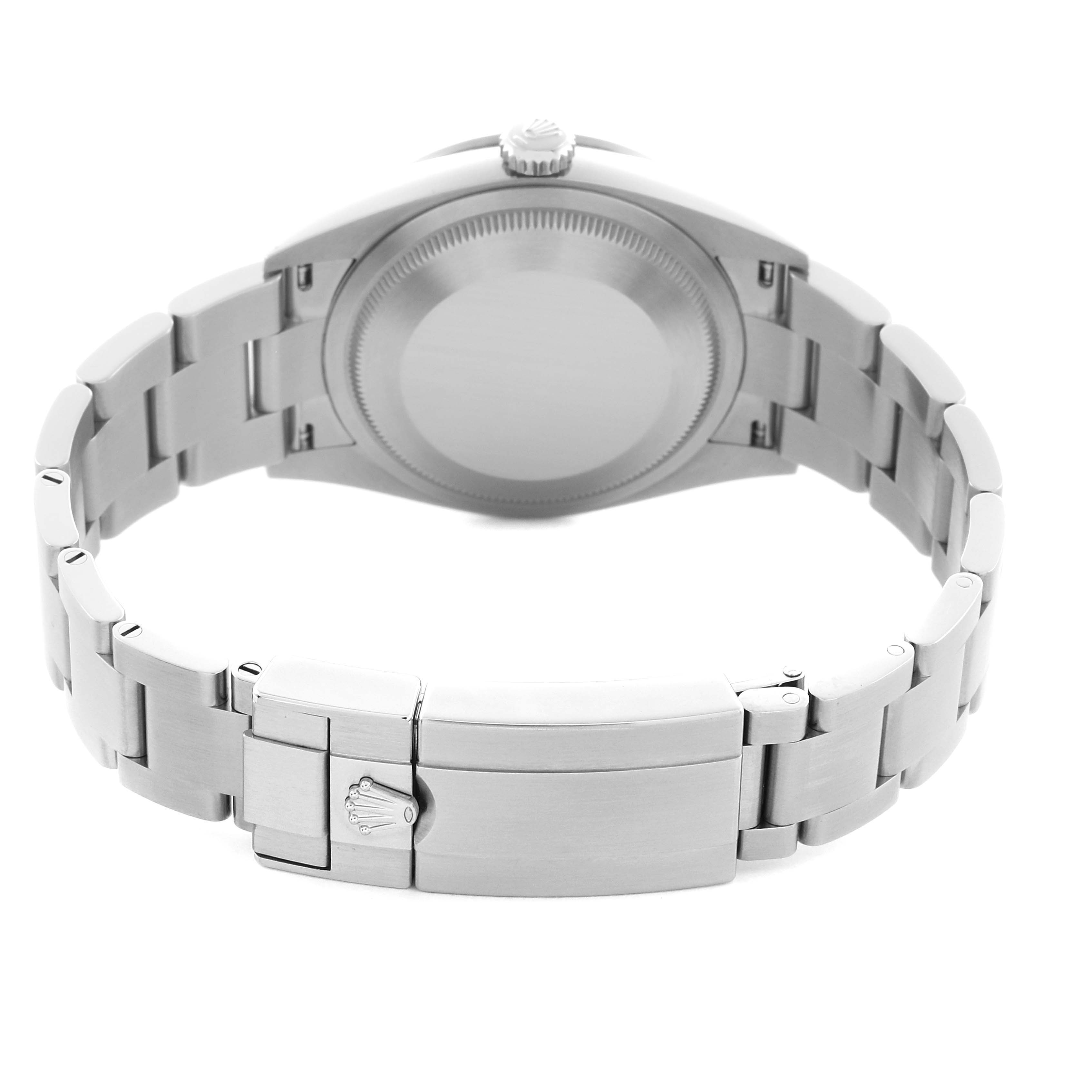 The image shows the back of a Rolex Explorer 124270 Men
s Stainless Steel Black Dial 124270 Men
s Stainless Steel Black Dial watch, highlighting the case back, bracelet, and clasp.