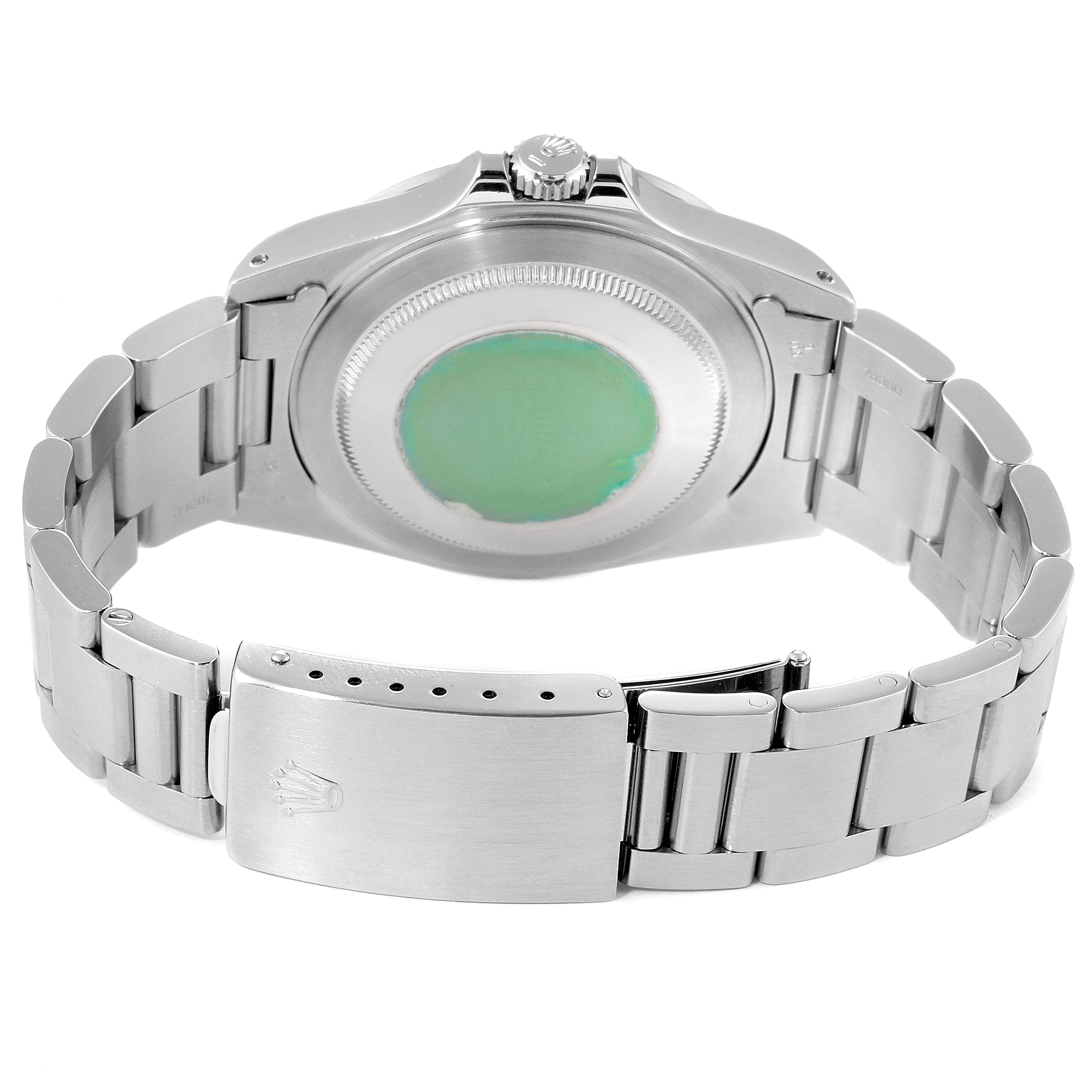 This image shows the back and clasp of a Rolex Explorer 16570 Men
s Stainless Steel Black Dial 16570 Men
s Stainless Steel Black Dial watch.