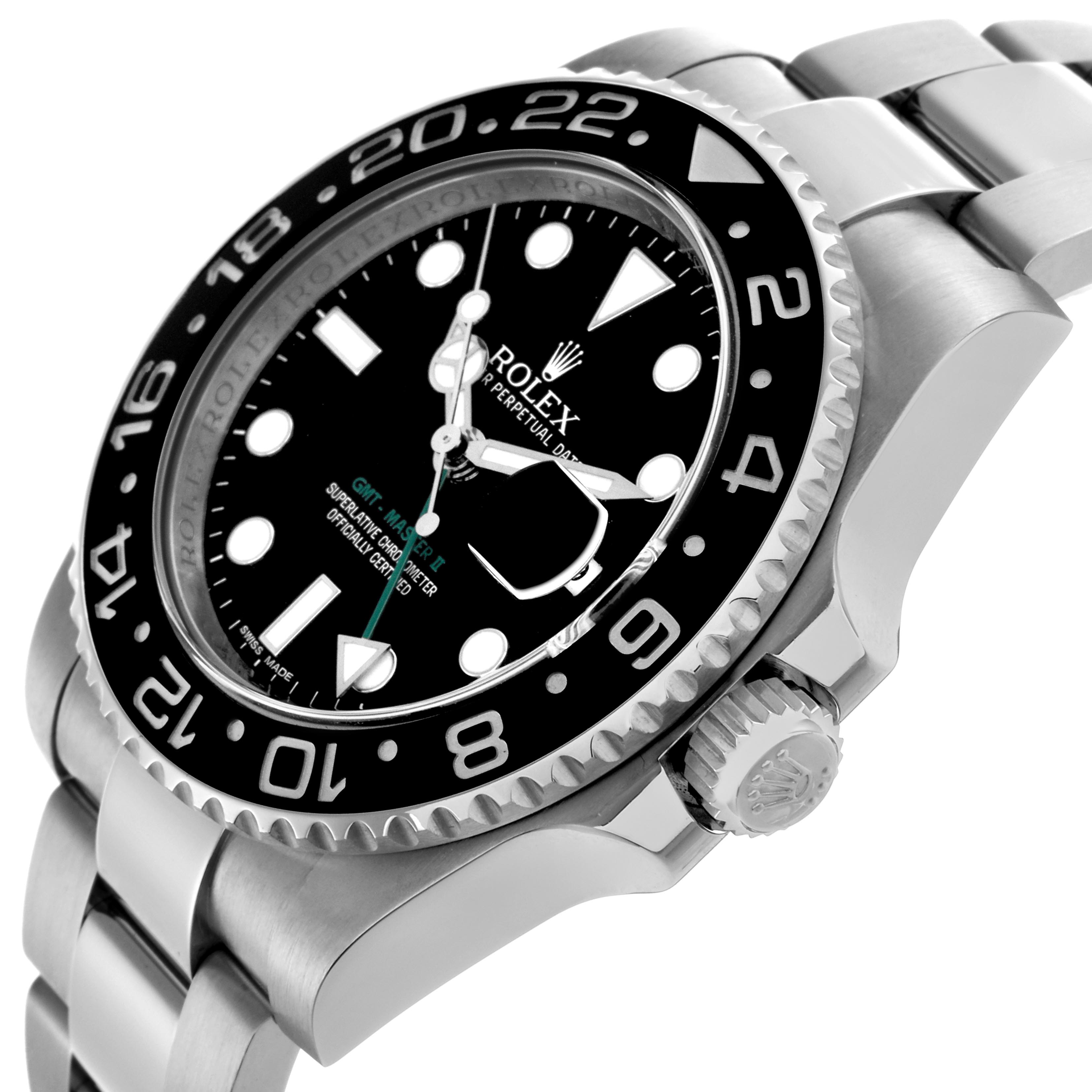The Rolex GMT-Master 116710 Men's Stainless Steel Black Dial 116710 Men's Stainless Steel Black Dial watch is shown at an angle highlighting its bezel, dial, crown, and bracelet.