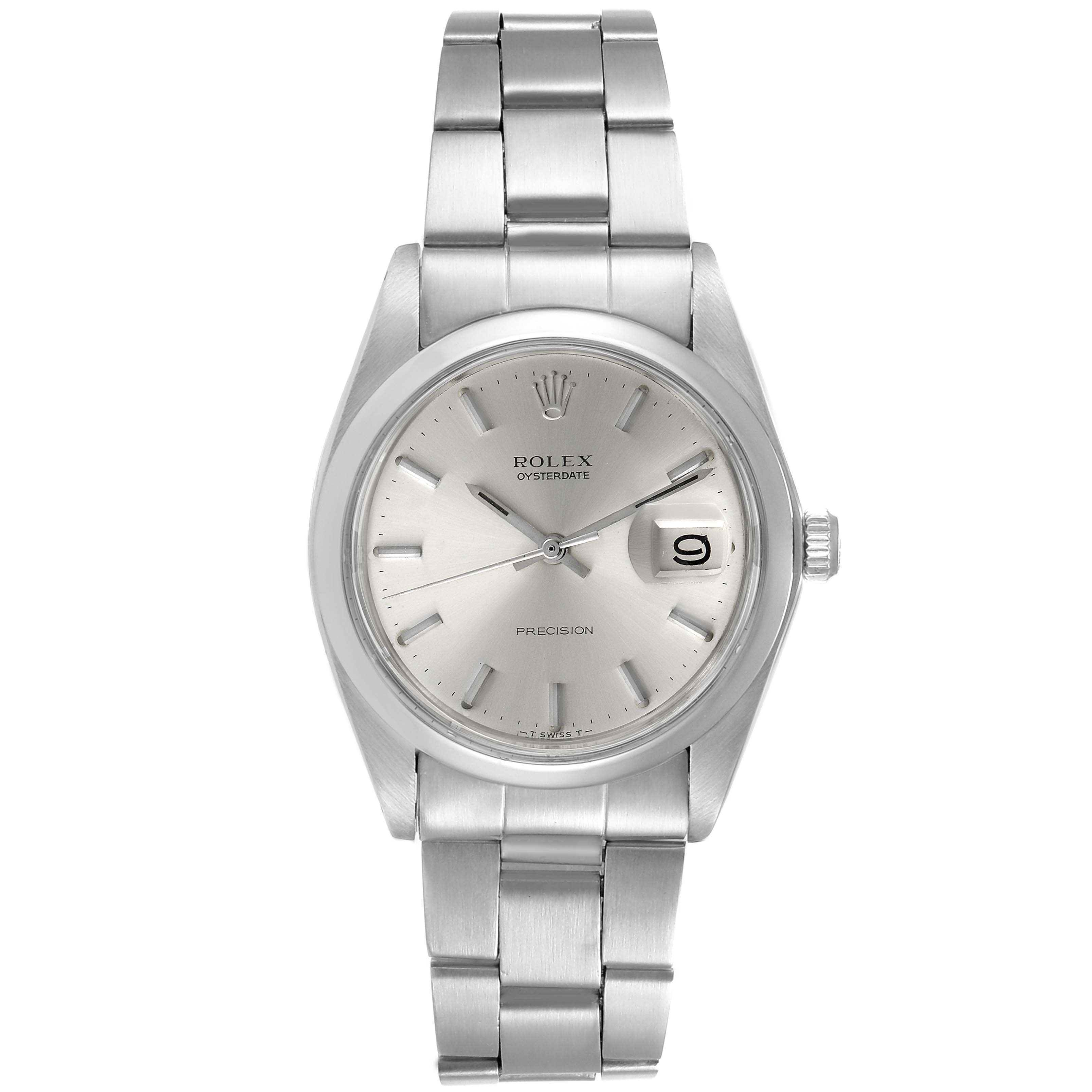 This is a front view of the Rolex Vintage Collection 6694 Men
s Stainless Steel Silver Dial 6694 Men
s Stainless Steel Silver Dial watch, showing its face, bezel, and bracelet.