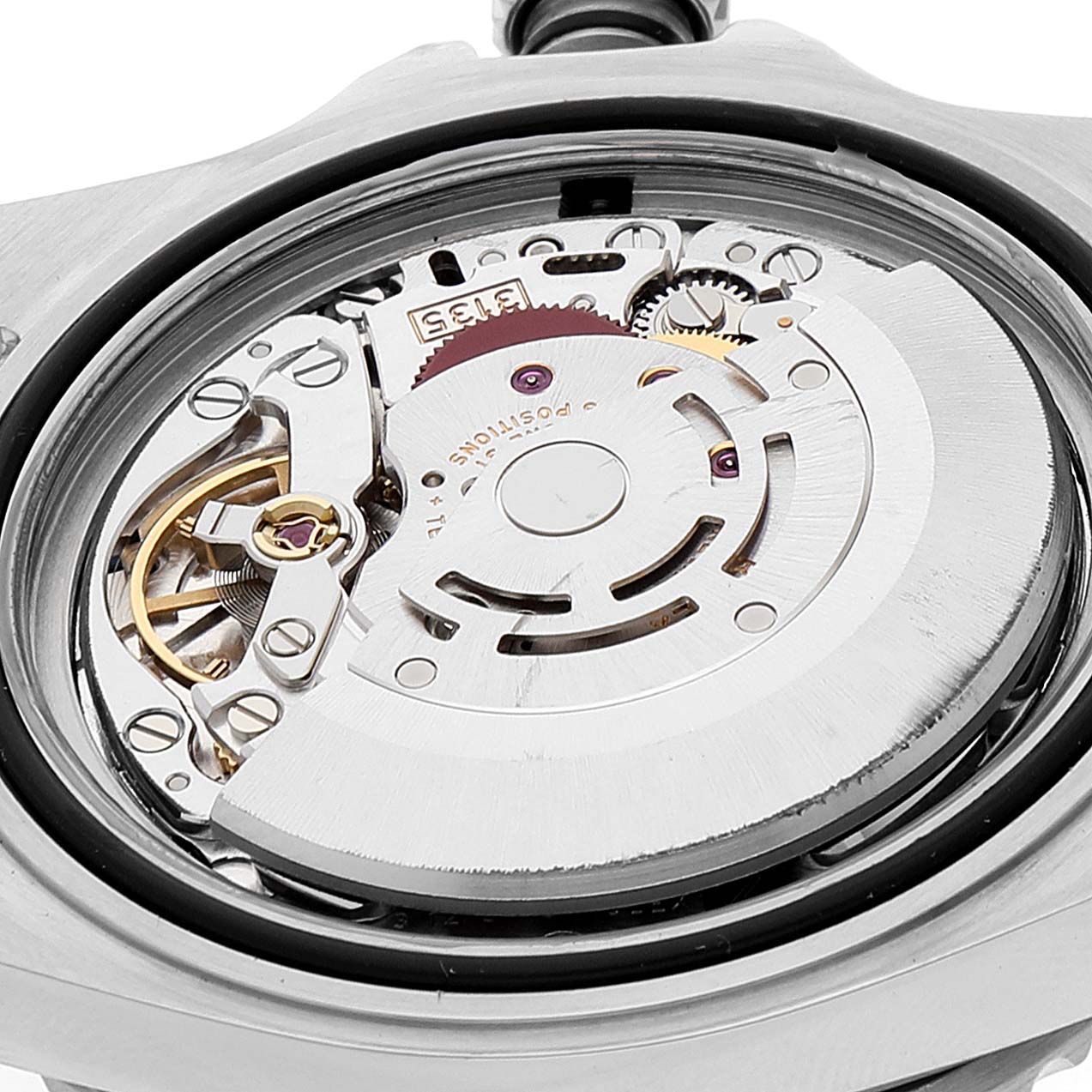 This image shows the internal mechanism viewed from the rear of a Rolex Submariner 16610 Men
s Stainless Steel Black Dial 16610 Men
s Stainless Steel Black Dial watch.