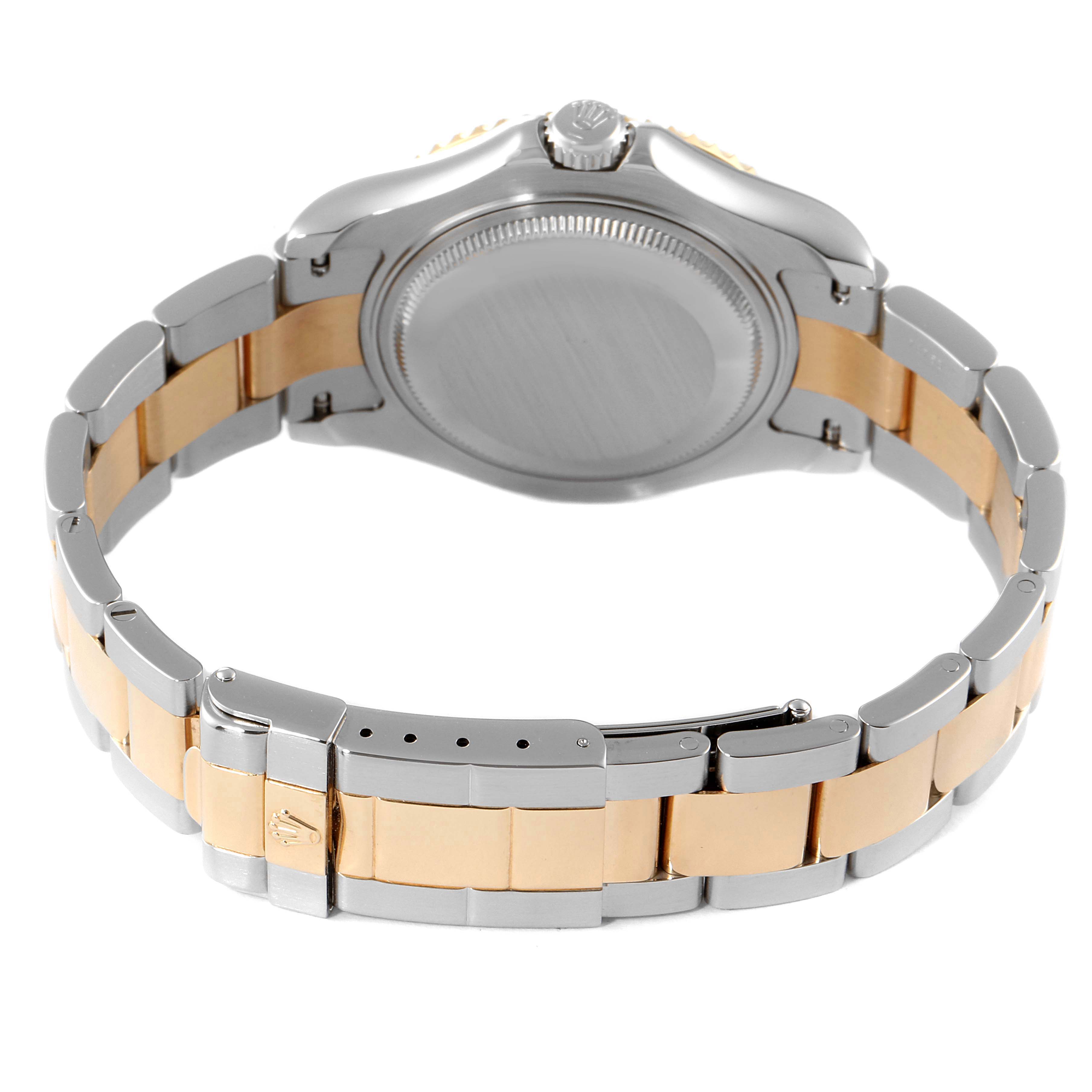 The image shows the back and bracelet of a Rolex Yacht-Master 168623 Men's Steel and Gold (two tone) Grey Dial 168623 Men's Steel and Gold (two tone) Grey Dial watch, highlighting the clasp and two-tone metal design.