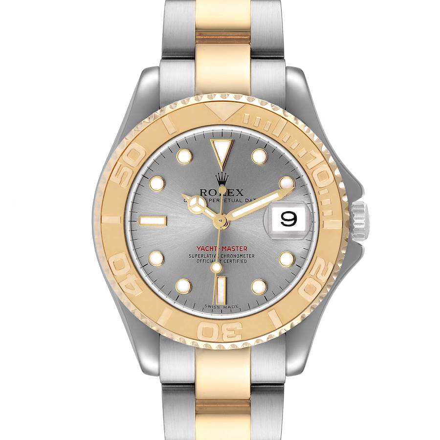 Rolex Yachtmaster 35 Midsize Steel Yellow Gold Grey Dial Mens Watch 168623 SwissWatchExpo