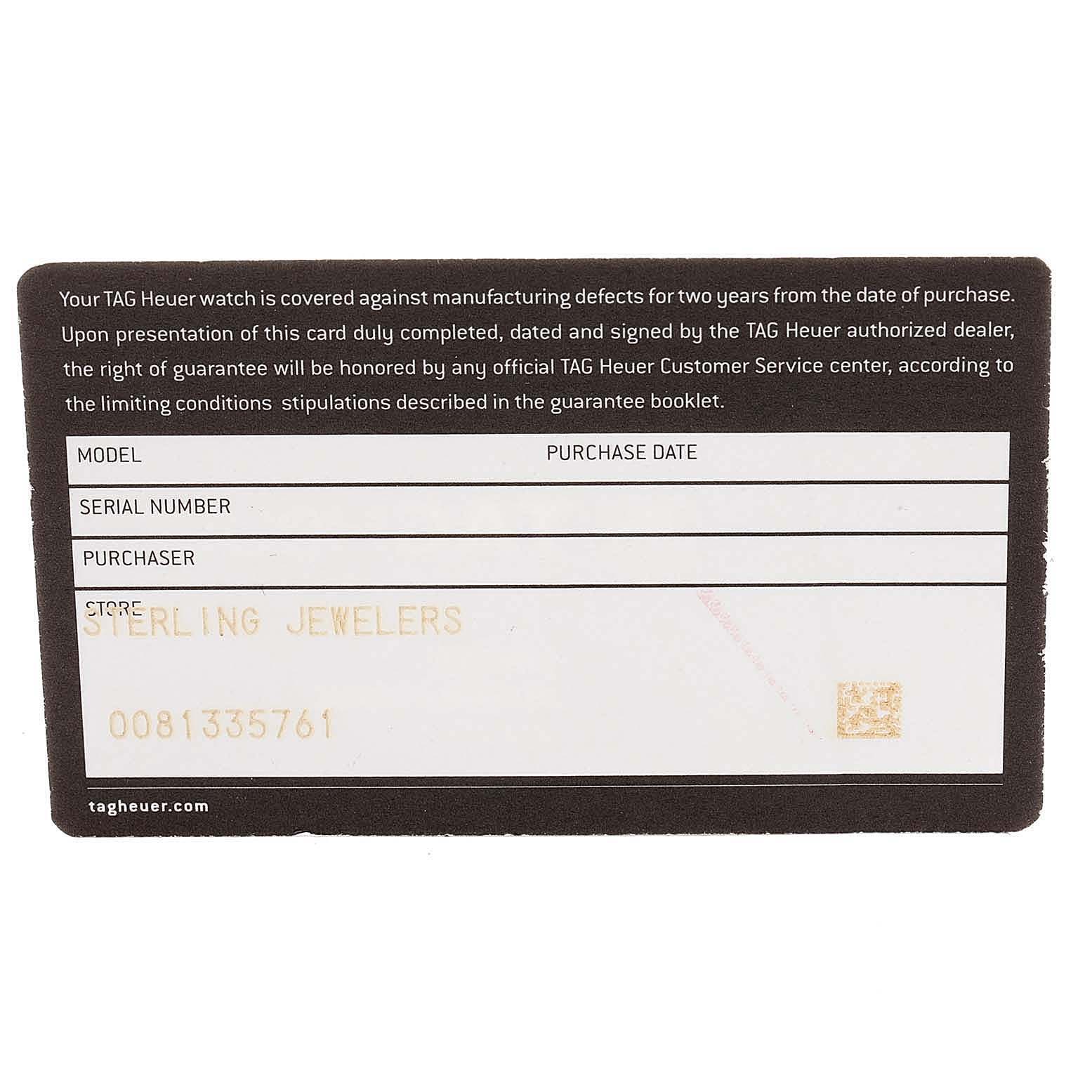 The image shows a guarantee card for the Tag Heuer Monaco CAW2111 Men's Steel and Gold (two tone) Blue Dial CAW2111 Men's Steel and Gold (two tone) Blue Dial watch.