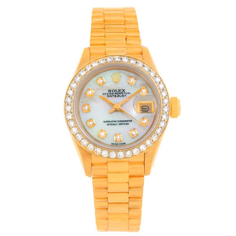 ladies 18k gold rolex datejust president diamond watch