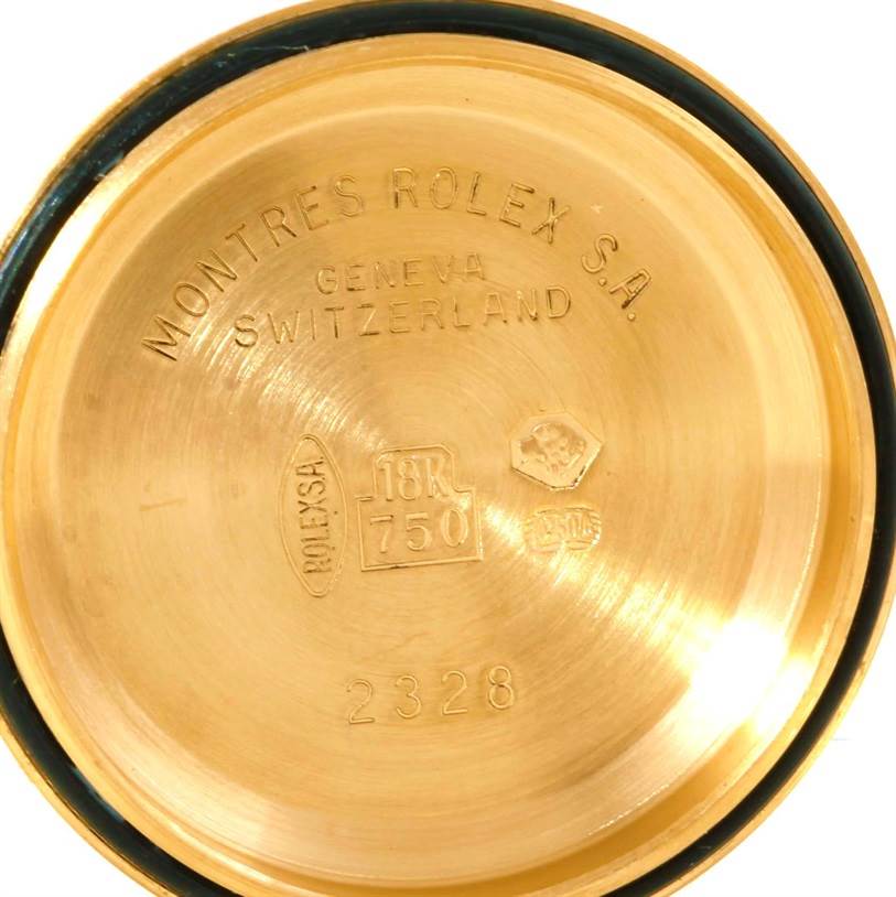 This image shows the inner case back of a Rolex President 179138 Women's Yellow Gold Mother of Pearl Dial 179138 Women's Yellow Gold Mother of Pearl Dial model watch, highlighting the engravings and 18K gold marking.