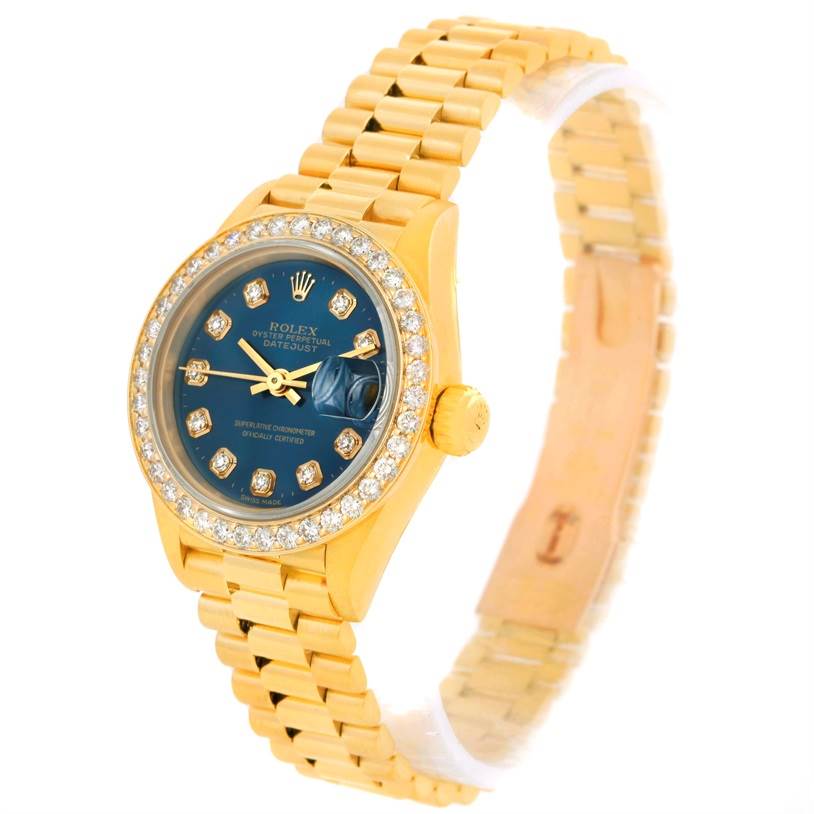 ladies 18k gold rolex datejust president diamond watch