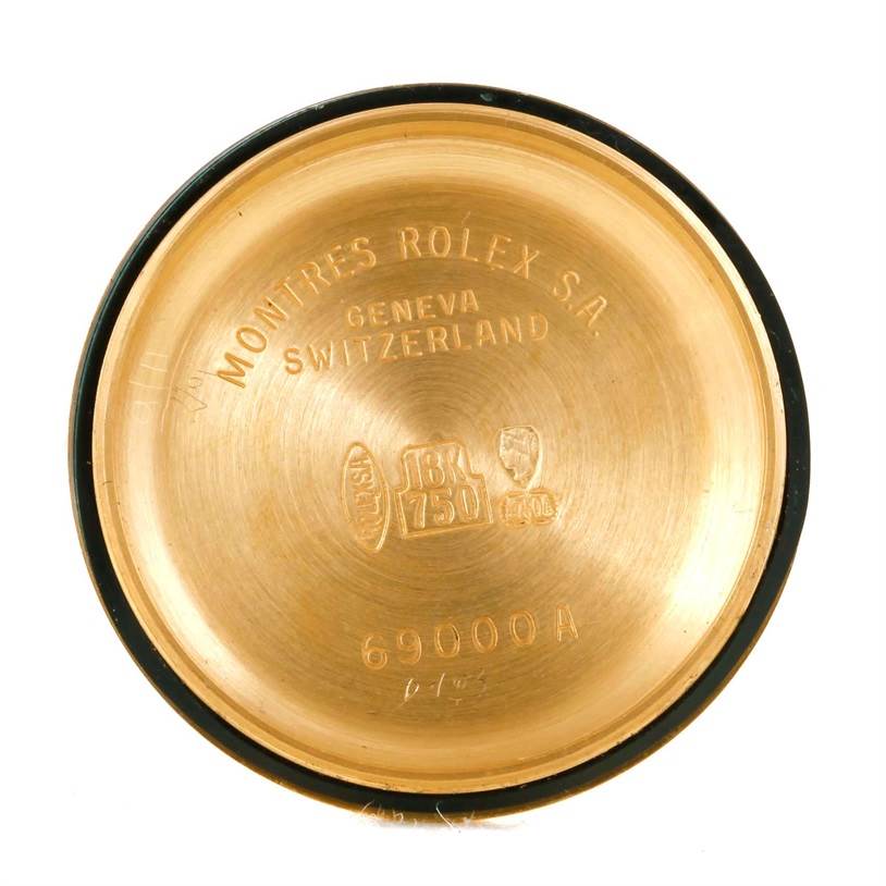 This image shows the inner side of the case back of a Rolex President 69178 Women's Yellow Gold Brown Dial 69178 Women's Yellow Gold Brown Dial model, displaying the model information and gold purity markings.