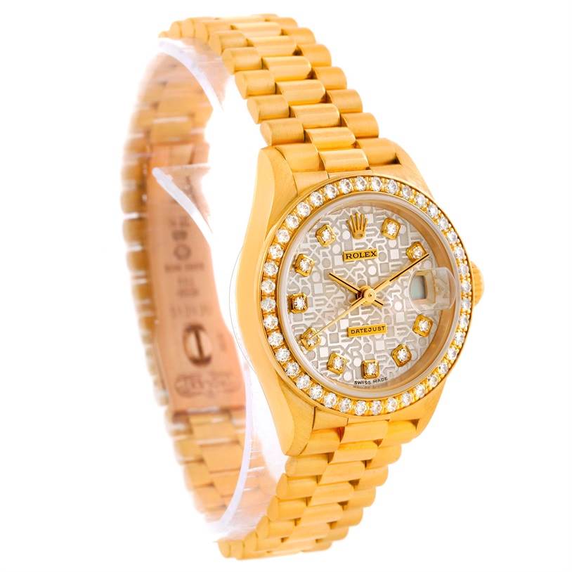 The image shows a Rolex President 69138 Women's Yellow Gold Beige Dial 69138 Women's Yellow Gold Beige Dial model watch from a front angled view, displaying its dial, bezel, and bracelet.
