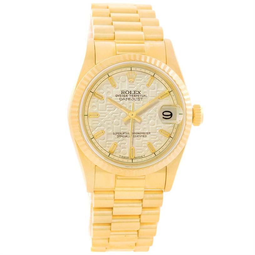 This Rolex President 68278 Women's Yellow Gold Beige Dial 68278 Women's Yellow Gold Beige Dial model watch is shown from a front angle, displaying the face, bezel, crown, and bracelet.