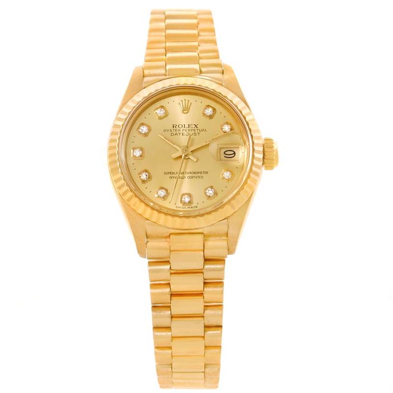 ladies 18k gold rolex datejust president diamond watch