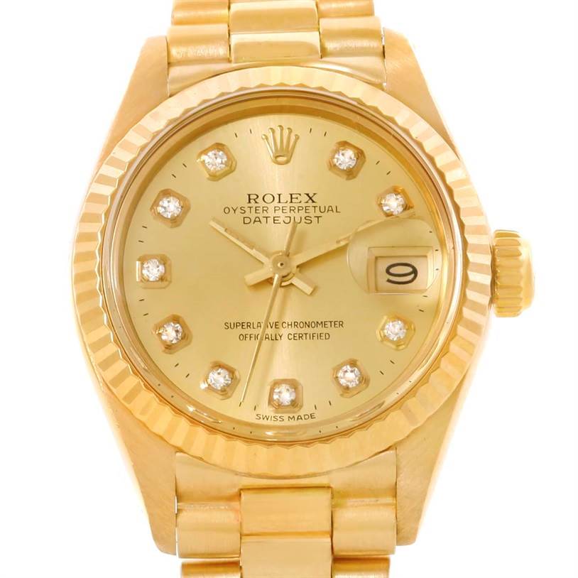 Rolex President Datejust Ladies 18k Yellow Gold Diamond Watch 6917 ...