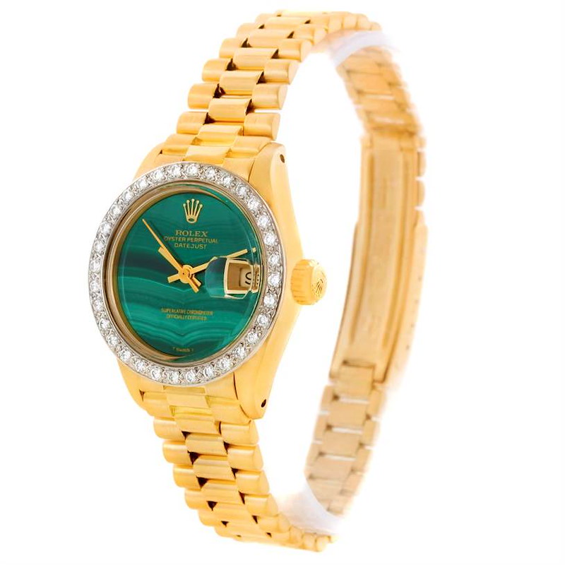 Rolex President Datejust 18k Yellow Gold malachite Diamond Watch 6917 SwissWatchExpo