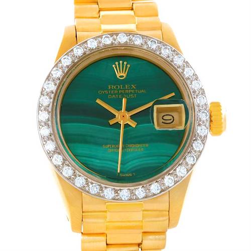 Photo of Rolex President Datejust 18k Yellow Gold malachite Diamond Watch 6917