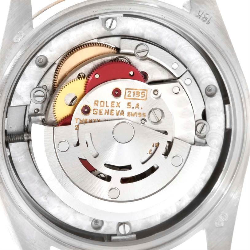 This image shows the internal mechanical movement of a Rolex President 68279 Women's White Gold Brown Dial 68279 Women's White Gold Brown Dial model watch, viewed from the back.