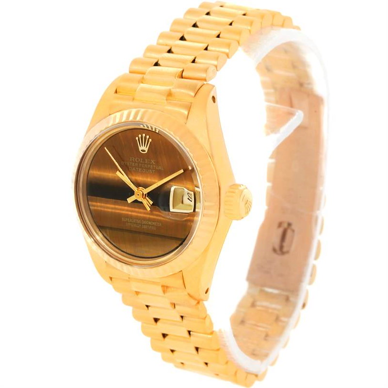 Rolex President Datejust Ladies 18k Yellow Gold Tiger Eye Watch 6917 SwissWatchExpo