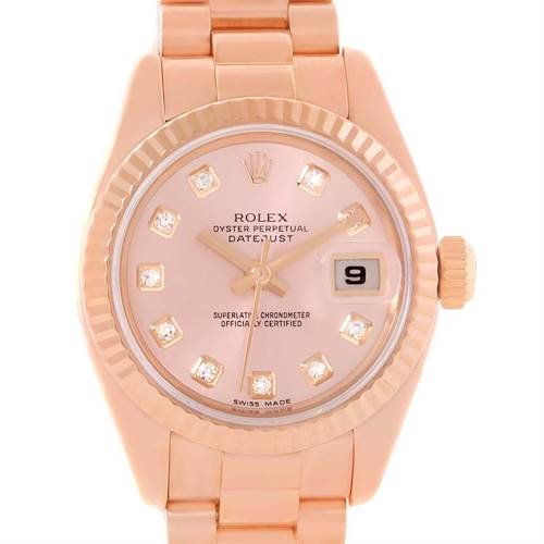 Photo of Rolex President Ladies 18k Rose Gold Diamond Watch 179175 Box Papers