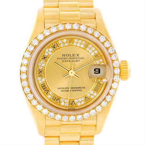 Photo of Rolex President Ladies 18k Yellow Gold Roman Diamond Watch 69178