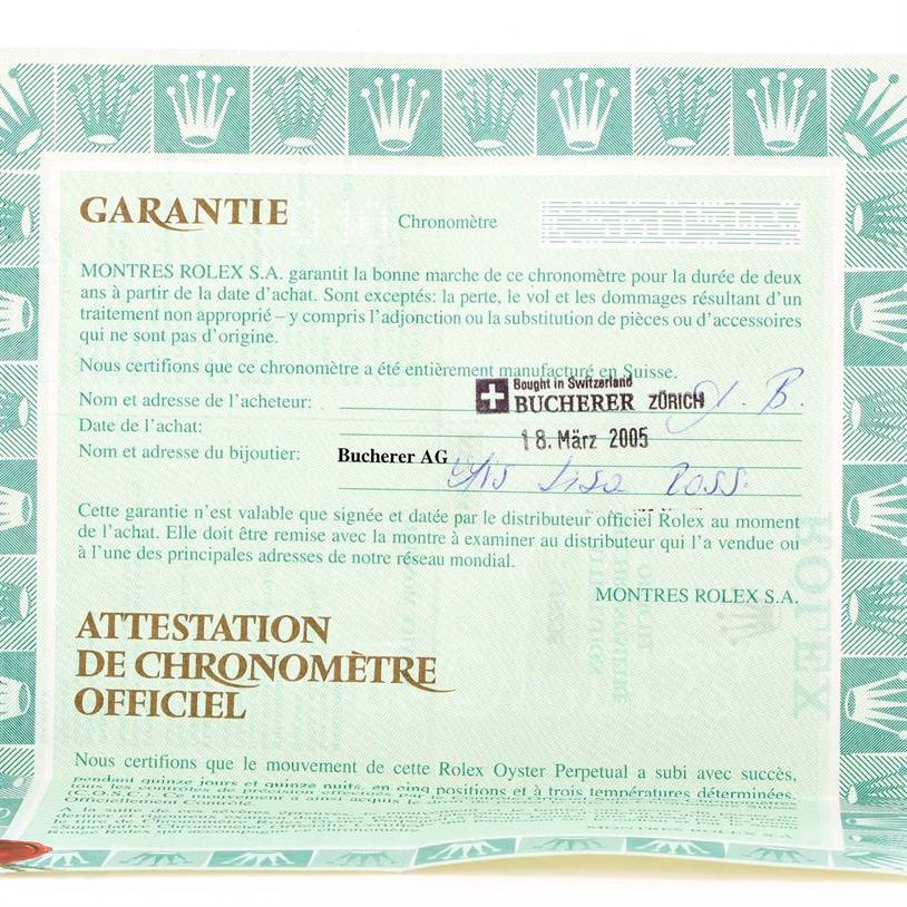 This is the warranty certificate for the Rolex President 179238 Women
s Yellow Gold Mother of Pearl Dial 179238 Women
s Yellow Gold Mother of Pearl Dial model watch, dated March 18, 2005.