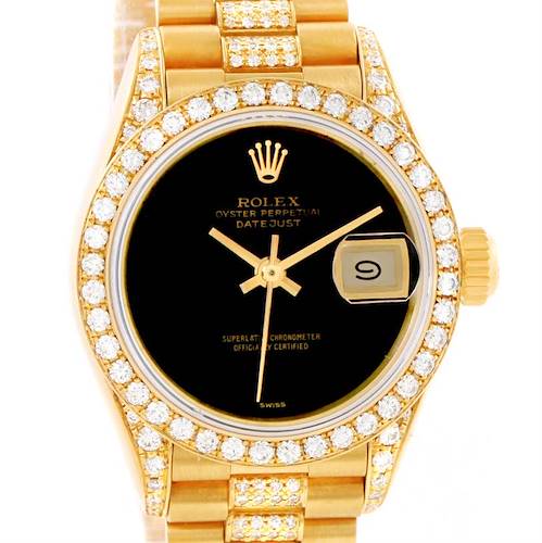 Photo of Rolex President 18K Yellow Gold Black Onyx Dial Diamond Watch 69158