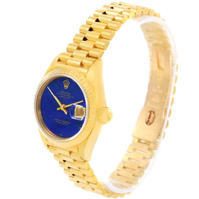 Rolex President Datejust Ladies 18k Yellow Gold Lapis Watch 69178 SwissWatchExpo