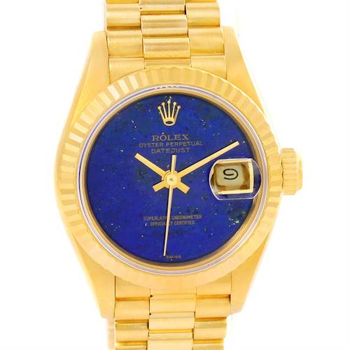Photo of Rolex President Datejust Ladies 18k Yellow Gold Lapis Watch 69178