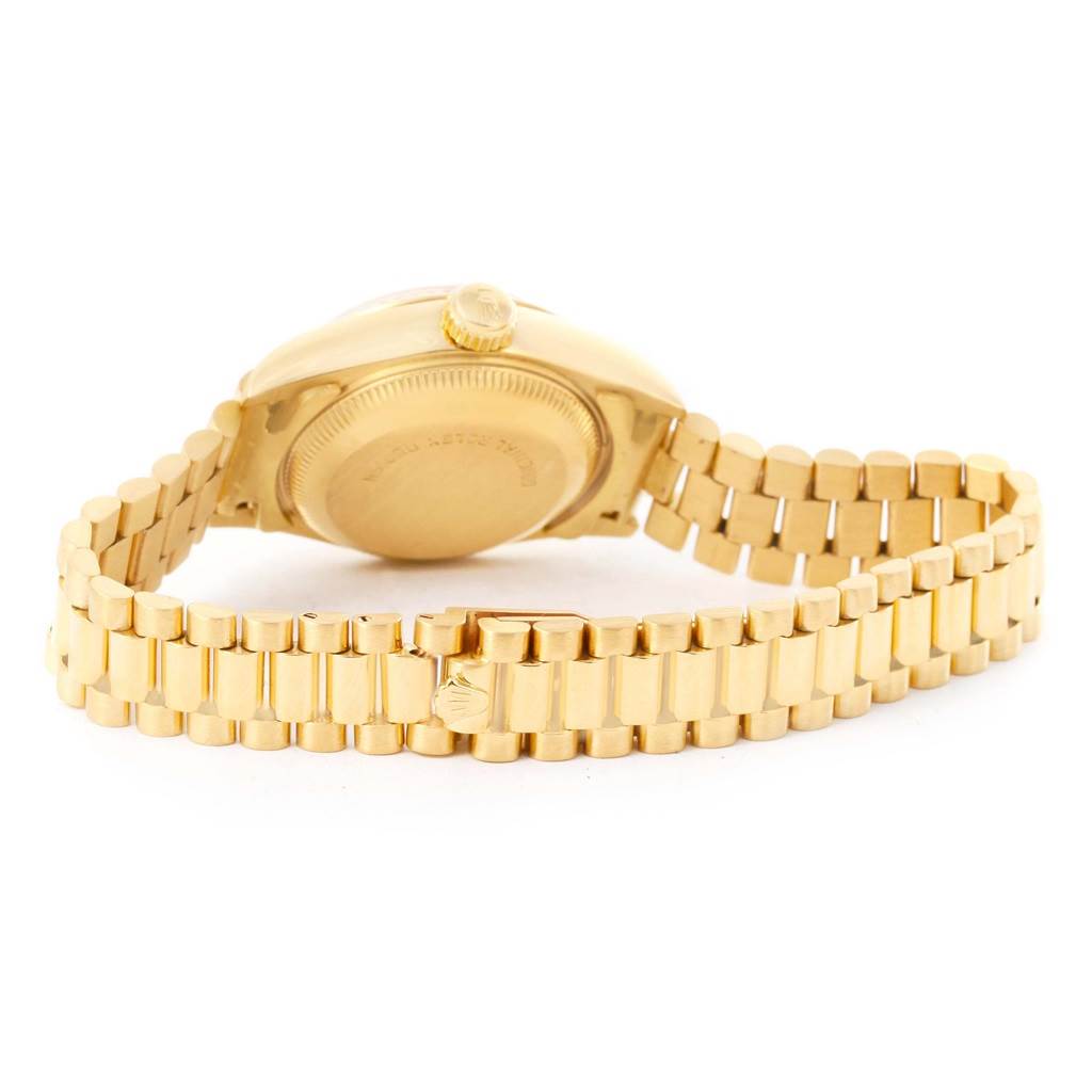 This image shows the back and bracelet of the Rolex President 69178 Women's Yellow Gold Beige Dial 69178 Women's Yellow Gold Beige Dial watch model.