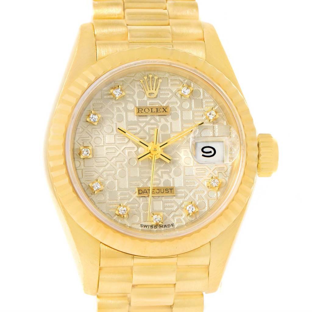 This is a close-up image of a Rolex President 69178 Women's Yellow Gold Beige Dial 69178 Women's Yellow Gold Beige Dial watch, showing the face, dial, and part of the band.
