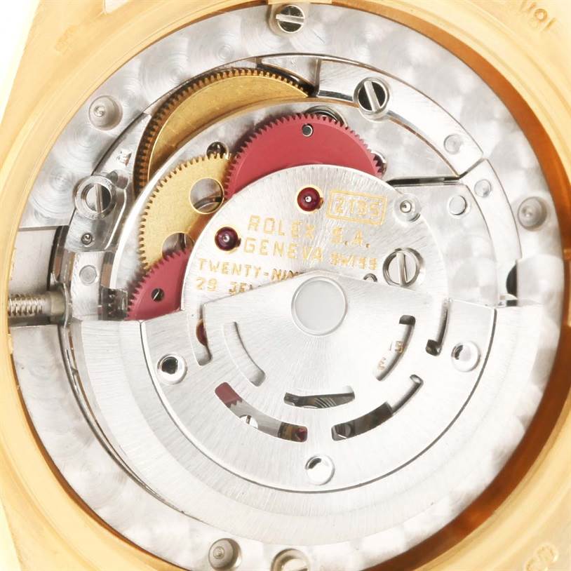 This is an image of the internal mechanism of a Rolex President 68278 Women's Yellow Gold Champagne Dial 68278 Women's Yellow Gold Champagne Dial model watch, shown from the back.