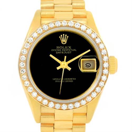 Photo of Rolex President 18K Yellow Gold Black Onyx Dial Diamond Watch 69178