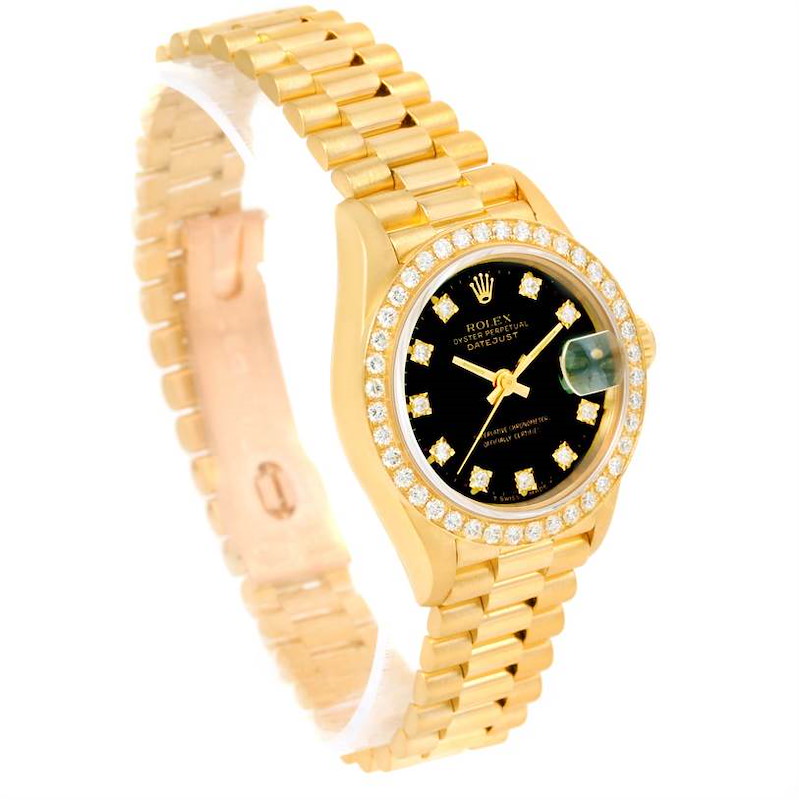 Rolex President Datejust Ladies Yellow Gold Black Diamond Watch 69178 SwissWatchExpo