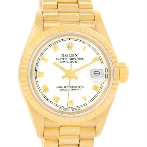 Photo of Rolex President Ladies 18k Yellow Gold White Roman Dial Watch 69178