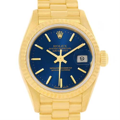 Photo of Rolex President Ladies 18k Yellow Gold Blue Dial Watch 69178
