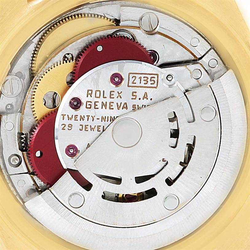 This image shows the internal mechanism and movement parts of a Rolex President 69158 Women's Yellow Gold Mother of Pearl Dial 69158 Women's Yellow Gold Mother of Pearl Dial model watch.