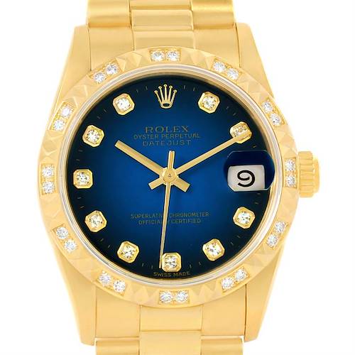 Photo of Rolex President Datejust Midsize 18K Yellow Gold Diamond Watch 68258