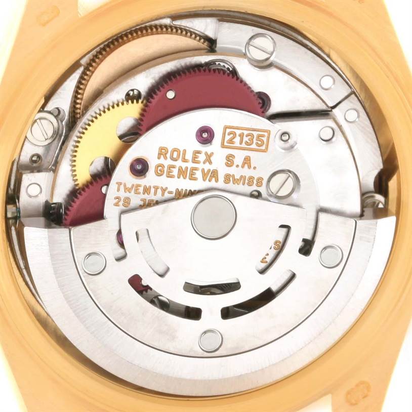 This image shows the movement and internal components of the Rolex President 69158 Women's Yellow Gold Mother of Pearl Dial 69158 Women's Yellow Gold Mother of Pearl Dial model watch.