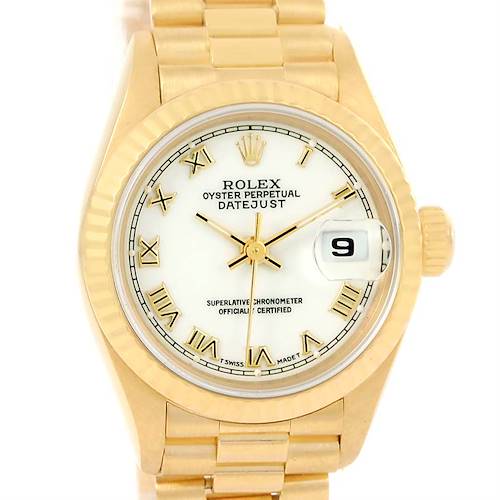Photo of Rolex President Datejust Ladies 18k Yellow Gold White Dial Watch 69178