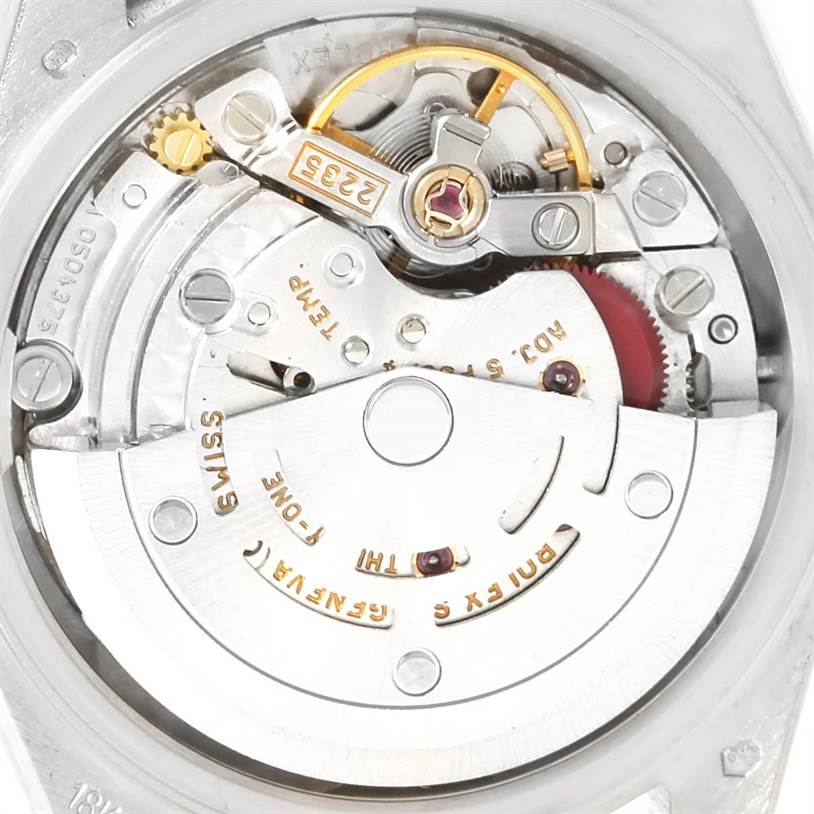This image shows the internal movement mechanism of a Rolex President 79179 Women's White Gold Silver Dial 79179 Women's White Gold Silver Dial model watch, viewed from the back.