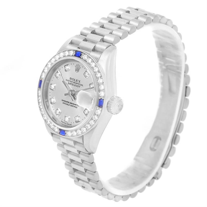Rolex President Datejust 18k White Gold Diamond Sapphire Watch 79179 SwissWatchExpo