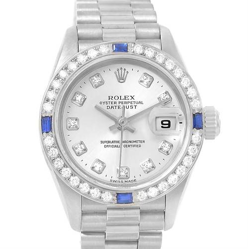 Photo of Rolex President Datejust 18k White Gold Diamond Sapphire Watch 79179