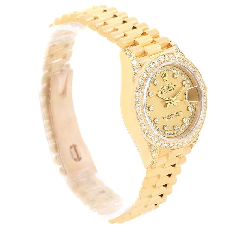 Rolex President Ladies 18k Yellow Gold String Diamond Watch 69158 SwissWatchExpo