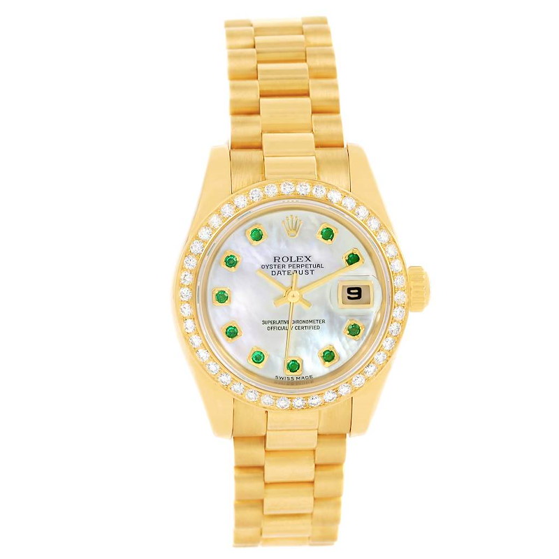 Rolex President Ladies 18k Yellow Gold Diamond Emerald Watch 179138 ...